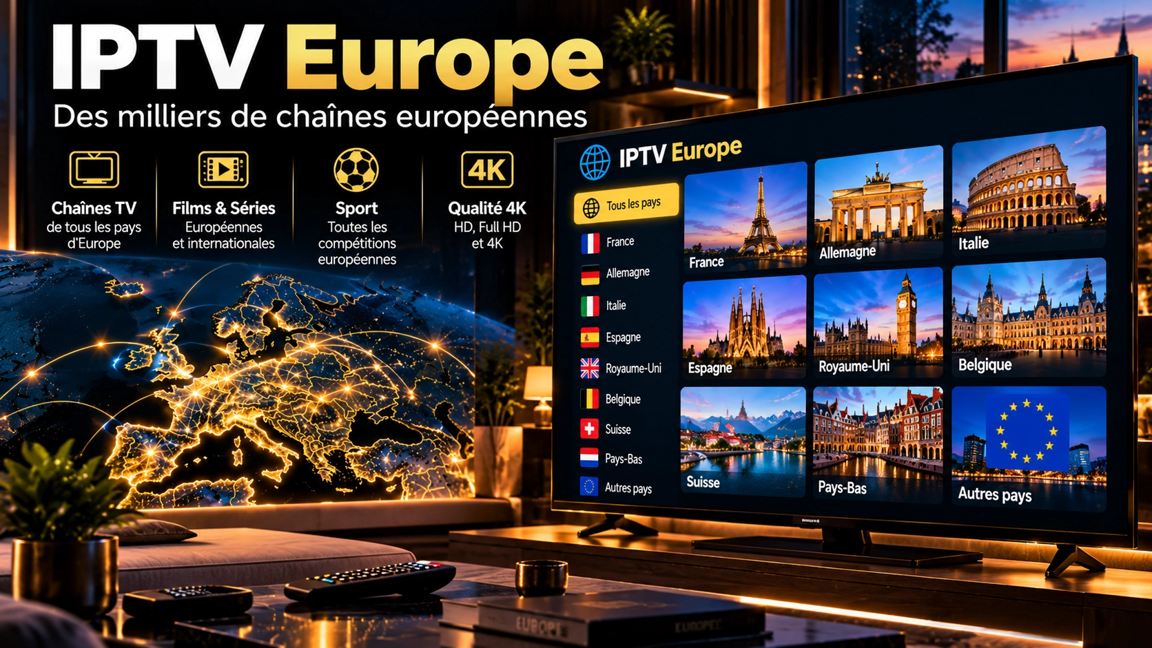 Chaînes et pays disponibles avec IPTV Europe Chaînes et pays disponibles avec IPTV Europe